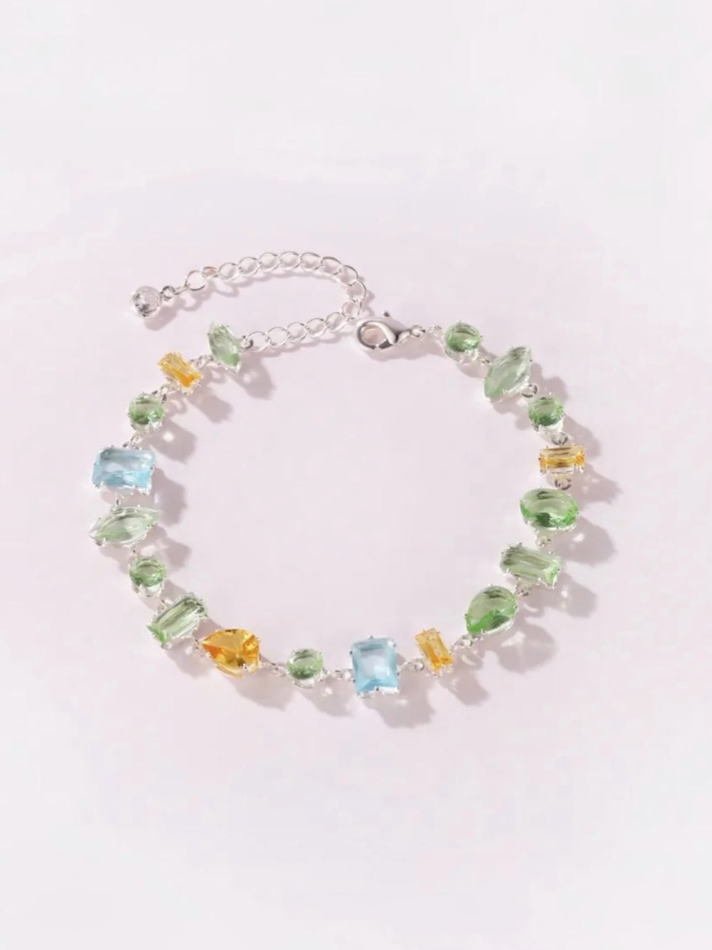 Multi-Stone Bracelet with Green, Blue & Yellow Gem Stones NWT 18KT Gold Plated